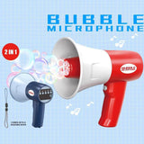 KidoKraze multifunctional megaphone bubble blower toy with voice recorder and music features, shown with colorful design and buttons.