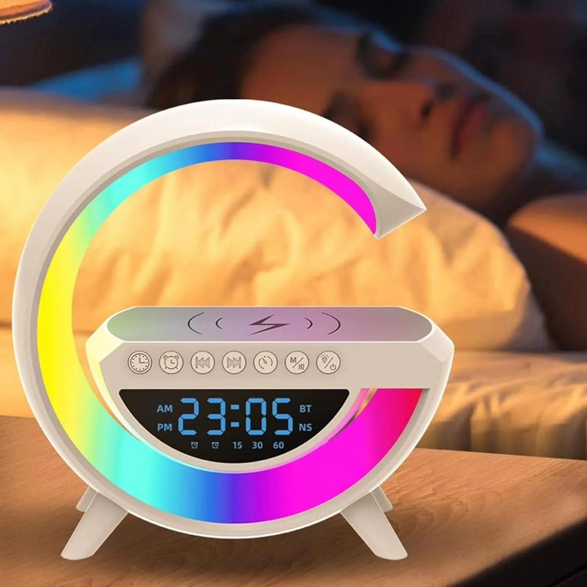 G Shaped RGB Light Table Lamp With Wireless Charger