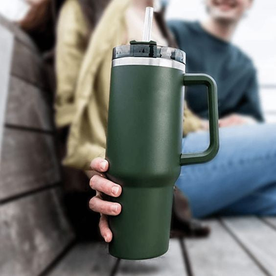 Stainless Steel Vacuum Flask with Straw - 40 oz