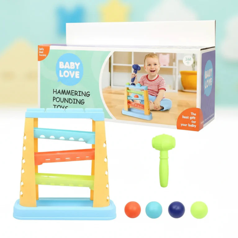 KidoKraze Montessori hammer and ball pounding toy for children, featuring colorful wooden hammer and ball for developmental play