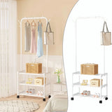 Multi-Functional Mobile Garment Rack with 3-Tier Storage Shelves