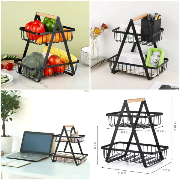 2-Tier Countertop Fruit Basket Storage, Vegetable Rack for Kitchen, Black