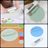 Non-Stick Silicone Rolling Pin and Kneading Mat Set with Measurement Markings