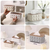 Modern Bubble Textured Tissue Box Cover with Wood Style Top