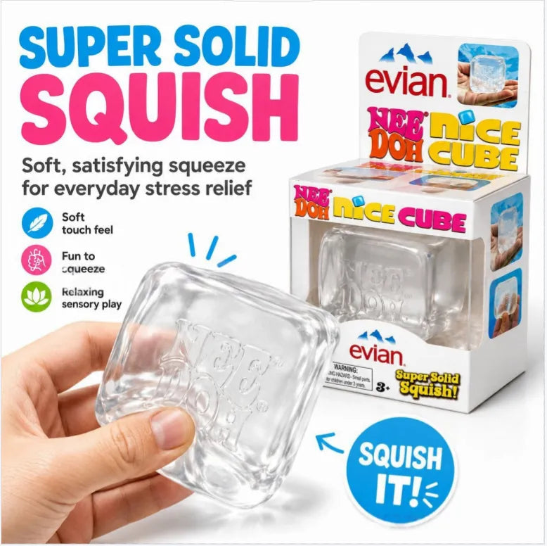 Evian Needoh Nice Cube by KidoKraze, colorful soft foam cube toy for children, with bright, vibrant design.
