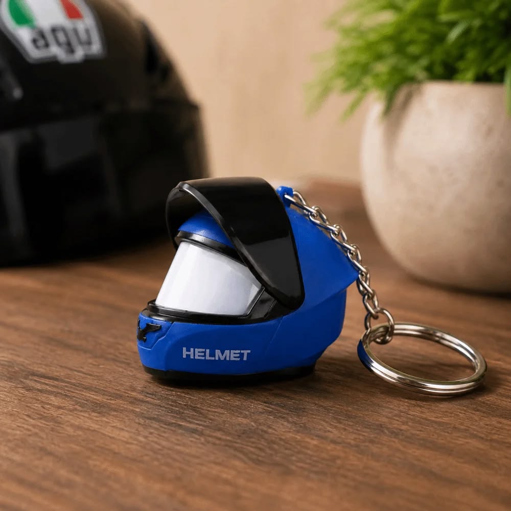 KidoKraze mini helmet keychain with LED light, compact accessory featuring a small helmet design and built-in illumination.