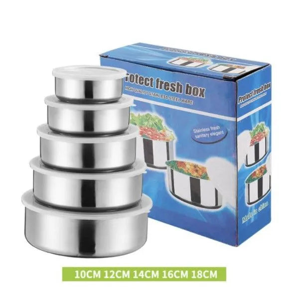 5 Pcs Stainless Steel Fresh Storage Box Set with Airtight Lids