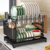 Kitchen Dish Drying Rack with Utensil Holder and Cutting Board Attachment