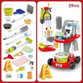 20-Piece Kids Cleaning Trolley Set with Working Vacuum