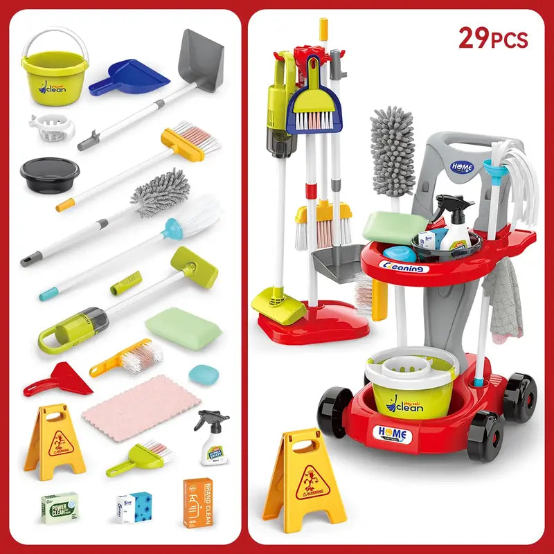 20-Piece Kids Cleaning Trolley Set with Working Vacuum