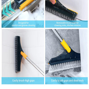 2 In 1 Long Handle Floor Scrub Brush Removable Wiper