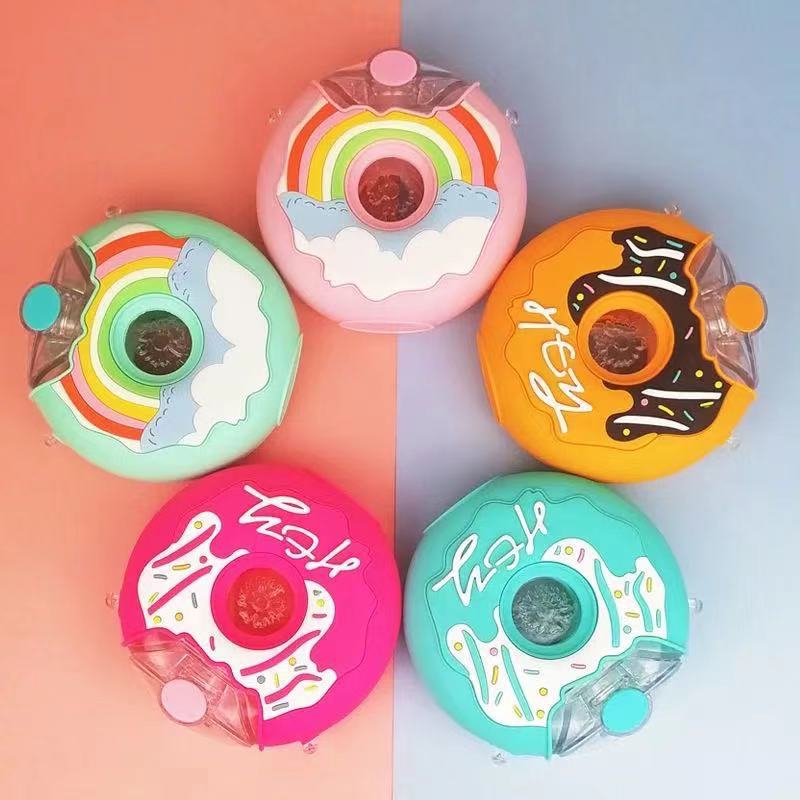 Donuts Water Bottle for Kids Silicone Portable Children Cup with Straw Water Bottle