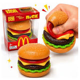 KidoKraze McDonald's Burger Squishy stress relief squeeze toy showing a soft, realistic burger design with sesame seed bun and lettuce