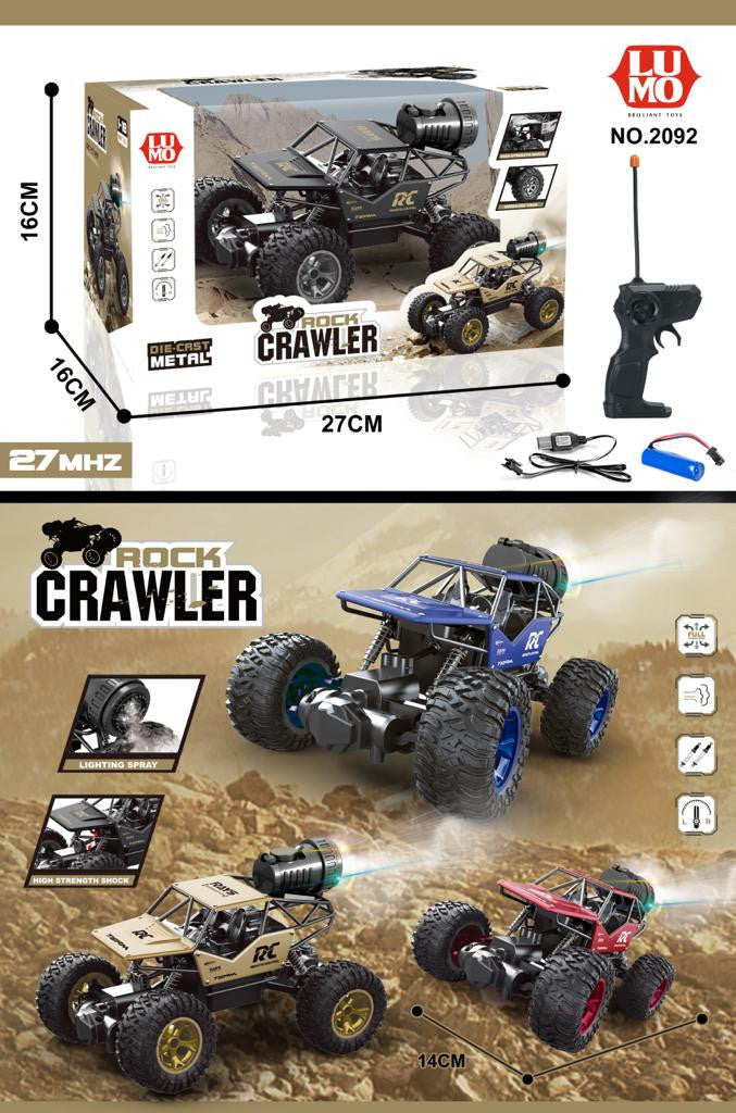 KidoKraze RC rock crawler monster truck with large tires and pistol grip remote control on rugged terrain.