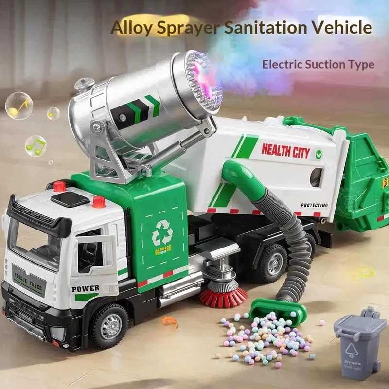 Electric Alloy Vacuum Spray Garbage Truck Toy