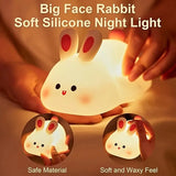 Big Face Rabbit: Tap-to-Change Silicone LED Night Light